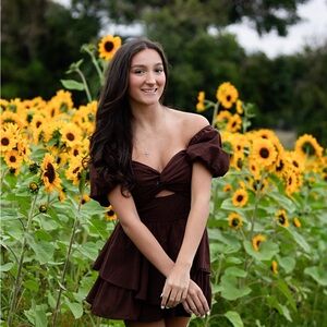 Altar'd State Chocolate Off-Shoulder Mini Dress